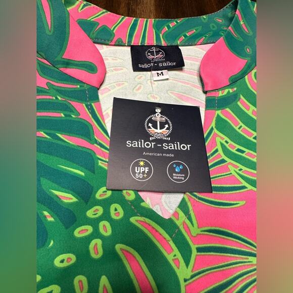 NWT Sailor-Sailor Tunic Palm Print SPF 50 3/4 sleeve Blouse Tropical Medium - Picture 5 of 7